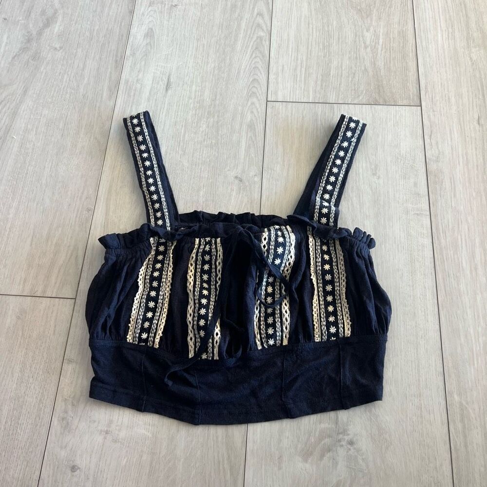 Free People Tops Crop Blue White Embroidered size s